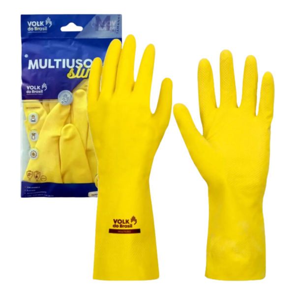 Luva Volk Látex Amarela Multiuso Limpeza SLIM