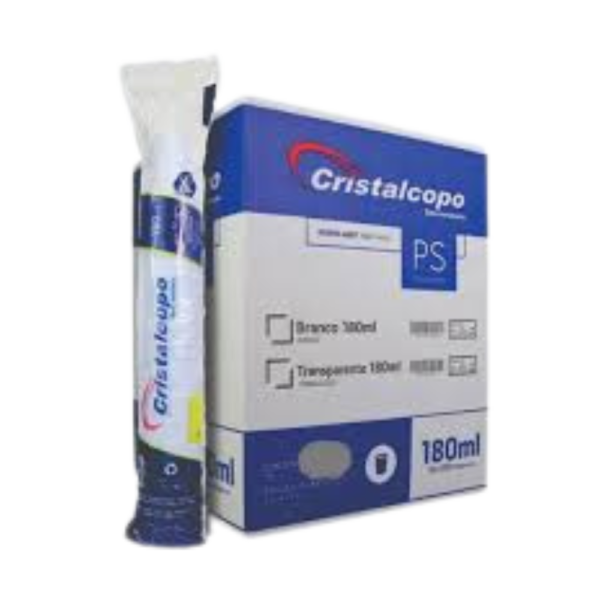Copos Descartáveis PS 180mL Brancos Cristalcopo 2500 Unidades